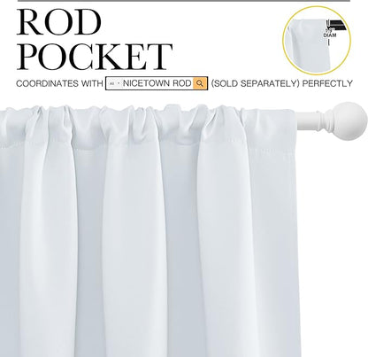 NICETOWN Bedroom Window Curtain Panels - Window Treatment Thermal Insulated Rod Pocket Room Darkening Curtains/Drapes for Patio Door (Greyish White, 2 Panels, 70 by 63)