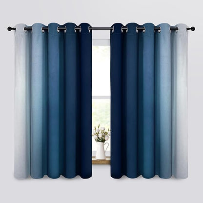 Yakamok Blue Ombre Curtains Room Darkening Grommet Curtains for Bedroom, Light Blocking Thermal Insulated Window Drapes for Living Room(2 Panels, 62x63 Inch)
