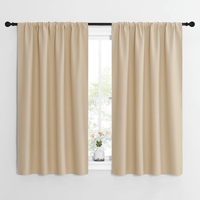 NICETOWN Blackout Room Darkening Curtains - Home Decoration Light & Noise Reducing Thermal Insulated Window Draperies with Rod Pocket Top (Biscotti Beige, Set of 2, 42 inches Wide x 54 inches Long)