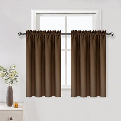 DWCN Blackout Curtains for Living Room Thermal Insulated, Energy Saving & Noise Reducing Bedroom Curtains, Brown, W 52x L 36 Inch, Set of 2 Rod Pocket Curtain Panels