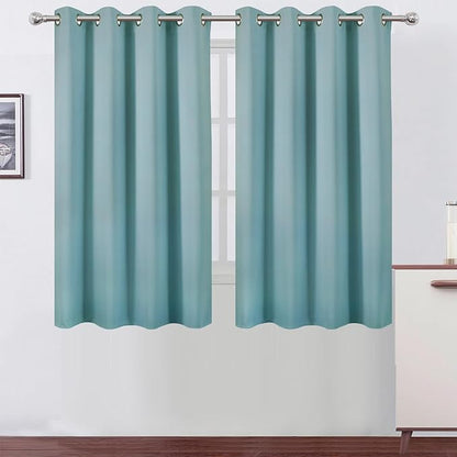 LEMOMO Blackout Curtains 66 x 54 Inch Long Stone Blue Curtains Set of 2 Panels Room Darkening Curtains for Bedroom and Living Room