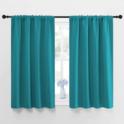 NICETOWN Peacock Blue Blackout Curtains Panels for Window, Thermal Insulated Rod Pocket Blackout Drapes/Draperies for Living Room (2 Panels, W42 x L45 inches)