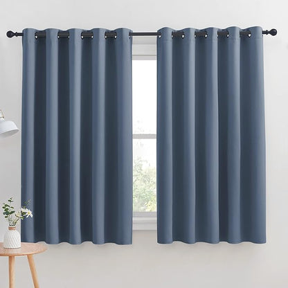 NICETOWN Thermal Insulated Curtains Blackout Draperies, Window Treatment Solid Grommet Room Darkening Drape Panels for Bedroom (Stone Blue, Set of 2, 70 by 63 inches Long)