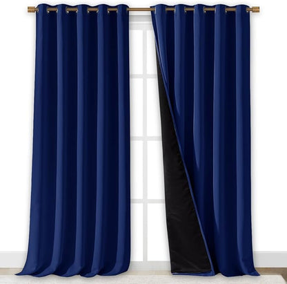 NICETOWN Total Shade Curtains and Draperies, Royal Blue, Package of 2, 62 inches Wide x 95 inches, LongHeavy-Duty Full Light Shading Drapes with Black Liner Backing for Villa/Hall/Dorm Window