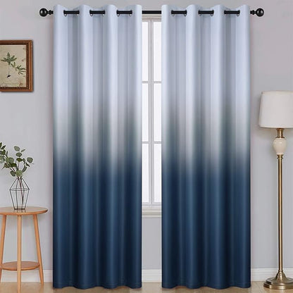 SimpleHome Ombre Curtains 52 x 84 Inch for Bedroom 2 Panels, Gradient Grey White to Navy Blue Light Blocking Thermal Insulated Grommet Room Darkening Window Curtain/Drapes for Living Room