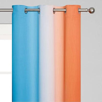 Ombre Orange and Blue Blackout Curtains 45 Inch Length 2 panels, Full Room Darkening Curtains for Bedroom, Thermal Insulated Gradient Drapes, Full Light Blocking Curtains with Grommet, 42x45 Inch