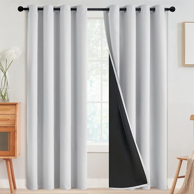 SimpleHome 100% Blackout Curtains for Bedroom,Thermal Insulated Grommet Window Drapes Room Darkening White Curtains for Living Room with Black Back,52 x 96 Inch,2 Panels