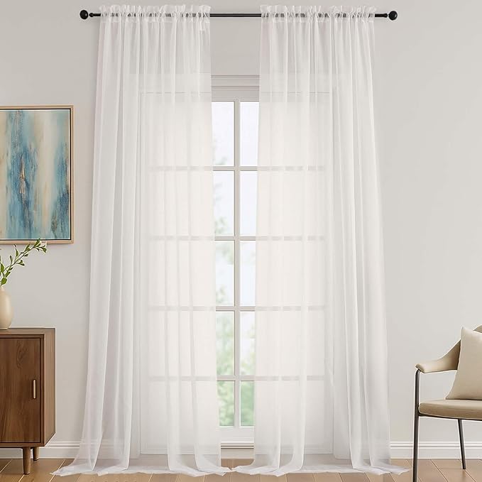 OVZME Ivory Sheer Curtains 120 Inches Long 2 Panels Set, 59 Inch Extra Wide Soft Airy Lightweight Sheer Ivory Curtains for Living Room, Farmhouse Voile Filmy Rod Pocket Drapes, 59Wx120L Inches