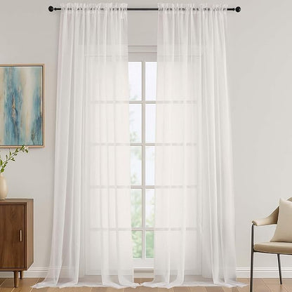 OVZME Ivory Sheer Curtains 120 Inches Long 2 Panels Set, 59 Inch Extra Wide Soft Airy Lightweight Sheer Ivory Curtains for Living Room, Farmhouse Voile Filmy Rod Pocket Drapes, 59Wx120L Inches
