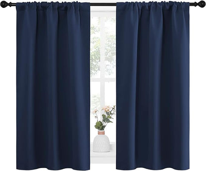 NICETOWN Kitchen Curtains, Short Blackout Curtains & Drapes, Thermal Insulated Rod Pocket Window Treatment Draperies for Nursery (Navy, 34 in x 45 in (W x L), Set of 2)