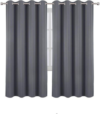 LEMOMO Blackout Curtains 66 x 72 Inch Long Grey Curtains Set of 2 Panels Room Darkening Curtains for Bedroom and Living Room