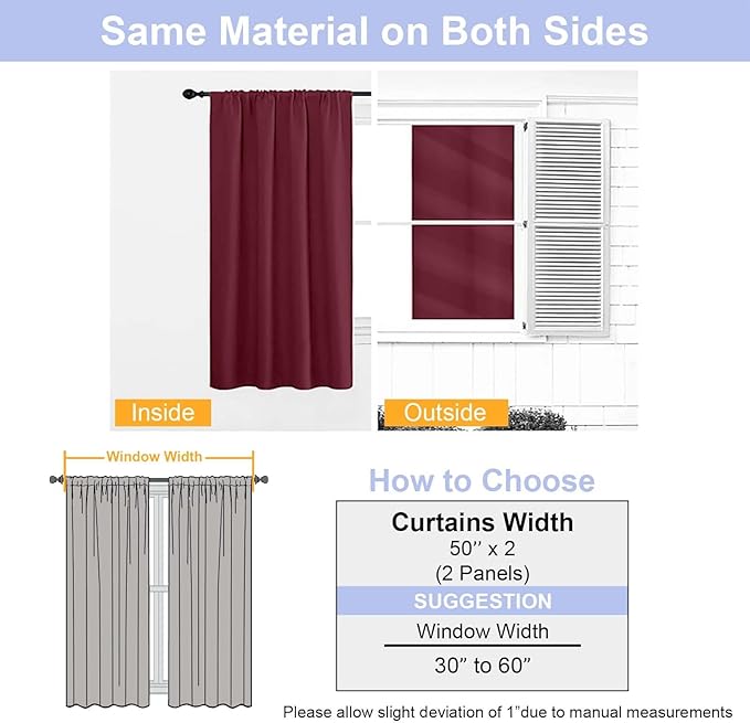 Simplebrand Ava Burgundy Blackout Curtains for Bedroom 84 Inch Length 2 Panels Set, Solid Thermal Insulated Privacy Living Room Window Treatment Curtains Blackout Drapes, W50 x L84 Inch, Burgundy
