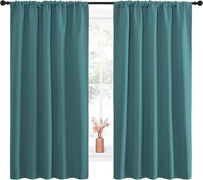 NICETOWN Kitchen Window Curtain Set - Window Treatment Thermal Insulated Solid Room Darkening Rod Pocket Drapes for Bedroom (Sea Teal, Set of 2, 52 by 63 inches Long)