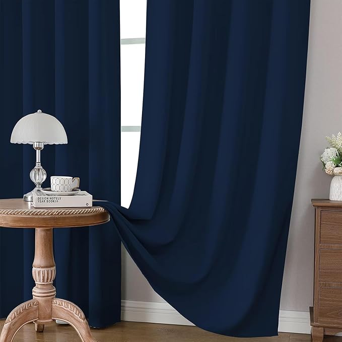 Joydeco Blackout Curtains 84 Inch Length 2 Panels Set, Thermal Insulated Long Curtains& Drapes 2 Burg, Room Darkening Grommet Drapes for Living Room Bedroom Window (Navy Blue, W52 x L84 Inch)