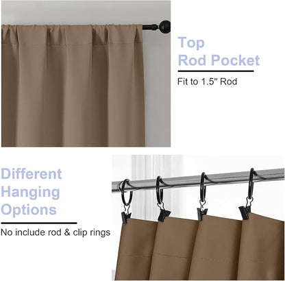 Simplebrand Ava Brown Short 36 Inches Blackout Curtain 2 Panels Set, Half Window Rod Pocket Privacy Curtain Tiers for Kitchen, Curtains Blackout for Bathroom Shades, W40 x L36 Inch, Brown