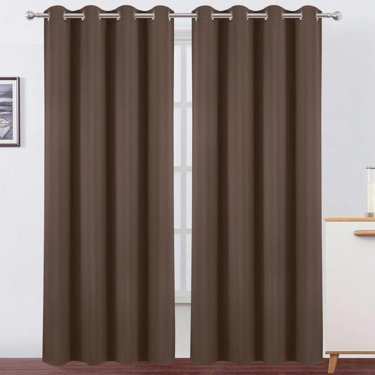 LEMOMO Blackout Curtains 52 x 90 Inch Long Chocolate Curtains Set of 2 Panels Room Darkening Curtains for Bedroom and Living Room