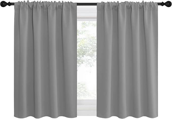 NICETOWN RV Blackout Curtains for Camper Windows, Short Room Darkening Drapes for Kitchen, Home Decoration Thermal Insulated Blackout Blinds for Small Windows (Silver Grey, 2 Panels, W34 x L30)