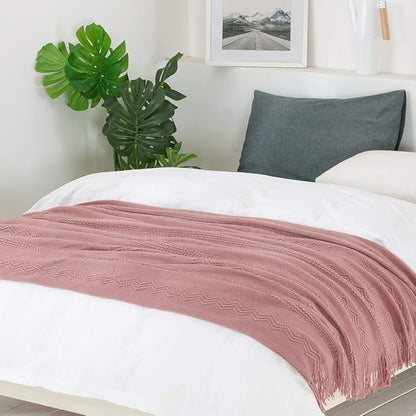 BOURINA Coral Pink Throw Blanket 60 x80 Inches Textured Solid Soft Sofa Throw Bed Runner Knitted Decorative Blanket