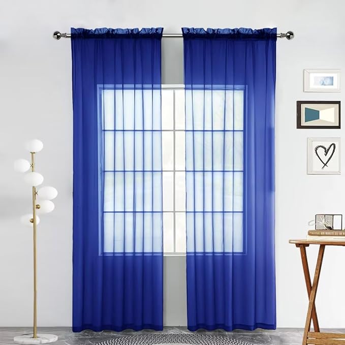 SpaceDresser Sheer Voile Window Treatment Rod Pocket Curtain Panels for Kitchen Bedroom Living Room Drapes Sunlight Filtering Privacy Semi Home Decor Assorted Colors Sizes (Sapphire, 52 W x 72 L)