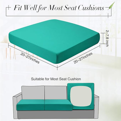 Newwiee Set of 4 Stretch Patio Cushion Covers Sofa Couch Seat Chair Slipcovers Cushion Cover Replacement Furniture Protector for Pets Washable(Turquoise,Seat Cover,Solid)
