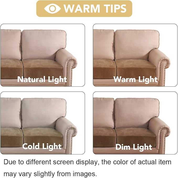 H.VERSAILTEX Velvet Stretch Couch Cushion Cover Plush Cushion Slipcover for Chair Loveseat Sofa Cushion Furniture Protector Seat Cushion Sofa Cover (3 Piece Sofa Cushion Covers, Camel)