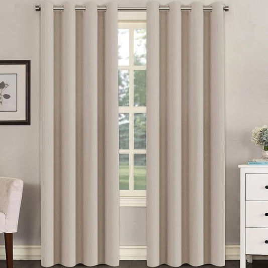 H.VERSAILTEX Blackout Curtain for Living Room Thermal Insulated Window Treatment Curtain Extra Long 108 inch Length Energy Saving Solid Grommet Top Blackout Drape, One Panel, Fog, 52" W x 108" L