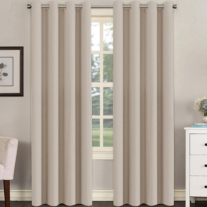 H.VERSAILTEX Blackout Curtain for Living Room Thermal Insulated Window Treatment Curtain Extra Long 84 inch Length Energy Saving Solid Grommet Top Blackout Drape, One Panel, Fog, 52" W x 84" L