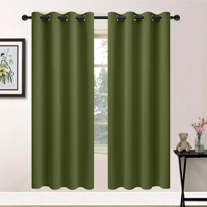 Yakamok Olive Green Blackout Curtains-Room Darkening Green Thermal Insulated Grommet Set of 2 Drapes for Bedroom Living Room, 52W x 72L,2 Panels