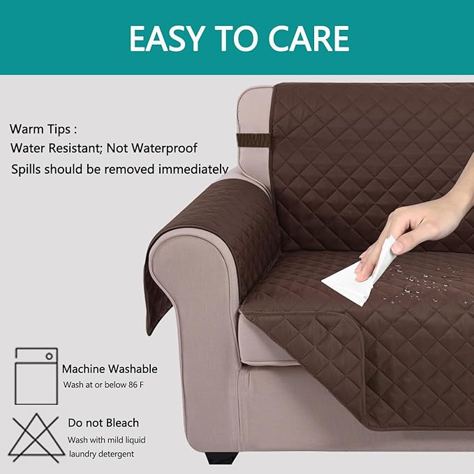 U-NICE HOME Reversible Oversized Chair Covers Quilted Water Repellent Pet Protectors with Elastic Straps(28''Armchair, Chocolate/Chocolate)