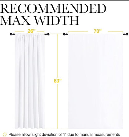 NICETOWN White Curtains, 50% Light Blocking Curtain Panels for Bedroom, Home Decoration Easy-Care Solid Rod Pocket Draperies/Drapes, Window Covering for Kitchen (2 Panels, 70 by 63, White)