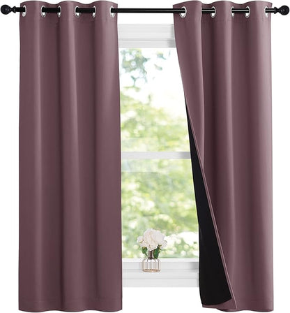 NICETOWN Dry Rose 100% Blackout Lined Curtains, 2 Thick Layers Narrow Wide Window Treatment Panels Thermal Insulated Drapes for Kitchen Small Window (1 Pair, 37" Width x 63" Length Each Panel)