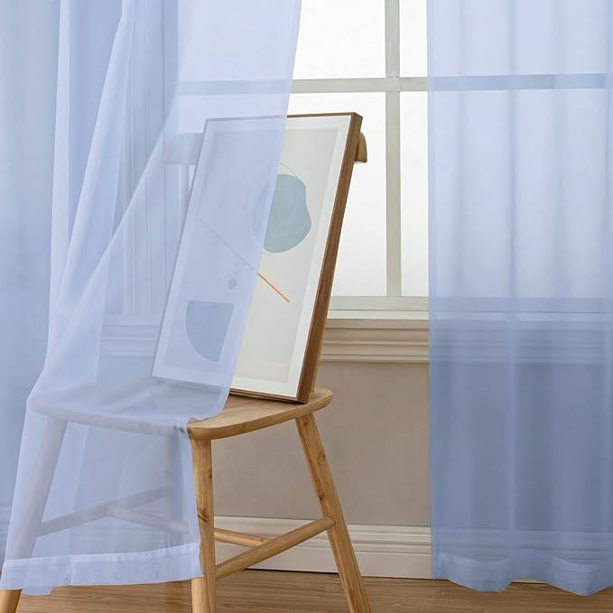 OWENIE Sheer Curtains 63 Inch Length 2 Panels Set for Bedroom Living Room, Modern Soft Solid Light Filtering Sheer Curtain, Rod Pocket Window Treatments, 42" Wx63 L, Demin