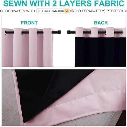 NICETOWN 100% Blackout Room Warming Lined Curtains, Totally Darkness Drapes, Thermal Insulated Drapes for Daughters Nursery (Lavender Pink, 1 Pair, 52 inches Width x 63 inches Length Each Panel)