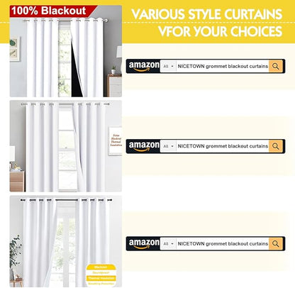 NICETOWN Room Warming Full Shading Curtains for Windows, Super Heavy-Duty Black Lined Blackout Curtains for Bedroom, Privacy Assured Window Treatment (White, Pack of 2, 52 inches W x 95 inches L)