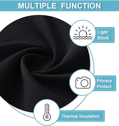 RYB HOME Short Blackout Curtains for Bedroom, Black Room Darkening Insulated Summer Heat Light UV Blocking Energy Saving Drapes for Nursery, Width 34 by Length 45, Black, Set of 2