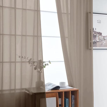 SpaceDresser Basic Rod Pocket Sheer Voile Window Curtain Panels Taupe 1 Pair 2 Panels 52 Width 63 Inch Long for Kitchen Bedroom Children Living Room Yard（Taupe, 52W x 63L）
