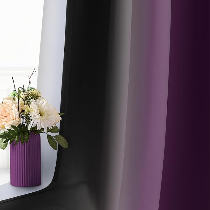 SimpleHome Ombre Room Darkening Curtains 84 inches Length for Bedroom,Grommet Gradient Light Blocking Purple and Black Window Curtains for Living Room,2 Panels, 52x84 inches