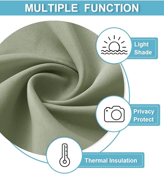 RYB HOME RV Curtains for Camper Windows, Mini Small Thermal Insulated Sunlight Heat Blocking Blackout Privacy Portable Curtains for Travel Trailer, Width 34 by Length 24, Sage Green, 2 Panels