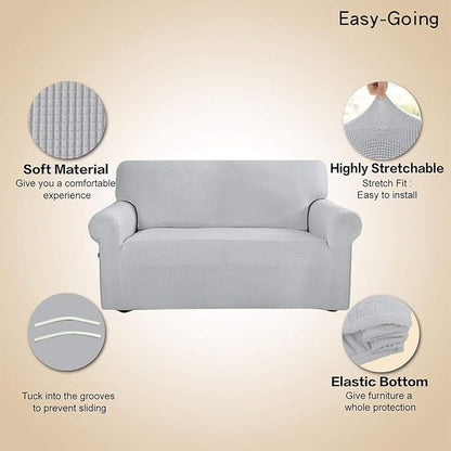Easy-Going Stretch Loveseat Slipcover 1-Piece Sofa Cover Furniture Protector Couch Soft with Elastic Bottom for Kids Polyester Spandex Jacquard Fabric Small Checks (Loveseat, Silver Gray)