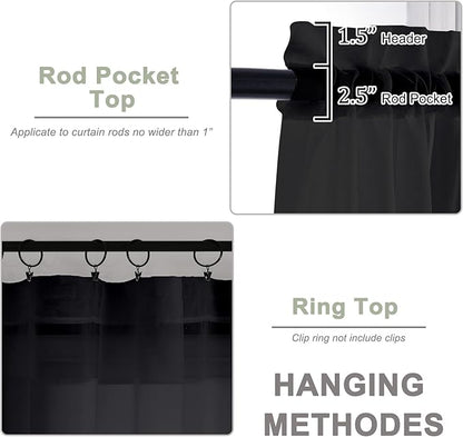 OWENIE Sheer Black Curtains, Sheer Curtains 63 inch Length 2 Panels Set, Rod Pocket Voile Fimly Sheer Drapes for Living Room Bedroom, 2pcs, Black, Each 59" W x 63" L