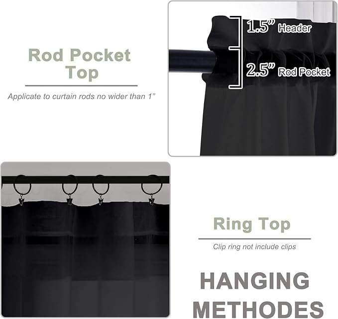 OWENIE Black Sheer Curtains 120 Inches Long 2 Panels Set, Airy Lightweight Sheer Black Curtain for Living Room Bedroom, Farmhouse Voile Filmy Rod Pocket Curtains Drapes, 2 Pcs, Each 59" Wx120 L Inch
