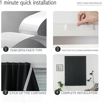 Adhesive Blackout Curtains- Self Stick Curtain No Rod Needed Easy to Hang Curtain, Use for Bedroom, Living Room, Dining Room, Kitchen, 59" W X 96" L, Black, 1 Panel