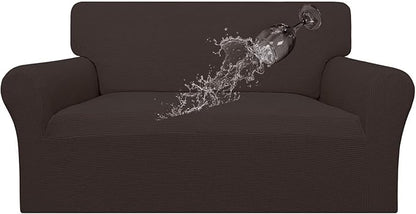Easy-Going 100% Waterproof Loveseat Couch Cover, Dual Waterproof Sofa Cover, Stretch Jacquard Sofa Slipcover, Leakproof Furniture Protector for Kids, Pets, Dog and Cat (Loveseat, Chocolate)