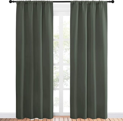 NICETOWN Bedroom Curtains Blackout Draperies - All Season Thermal Insulated Solid Rod Pocket Top Blackout Curtains/Drapes for Kid's Room (Dark Mallard, 1 Pair, 42 x 84 Inch)