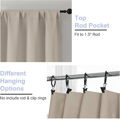 Simplebrand Ava Stone Blackout Curtains for Bedroom 63 Inch Length 2 Panels Set, Solid Thermal Insulated Privacy Living Room Window Treatment Curtains Blackout Drapes, W50 x L63 Inch