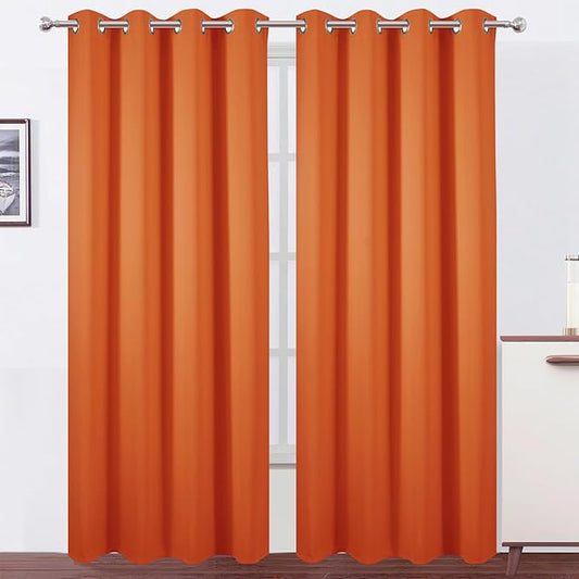 LEMOMO Blackout Curtains 52 x 90 Inch Long Orange Curtains Set of 2 Panels Room Darkening Curtains for Bedroom and Living Room