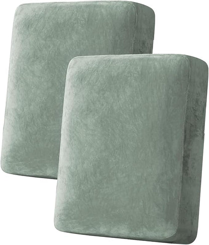 H.VERSAILTEX Velvet Stretch Couch Cushion Cover Plush Cushion Slipcover for Loveseat Cushion Furniture Protector Seat Cushion Sofa Cover (2 Piece Medium Sofa Cushion Covers, Sea Grass)