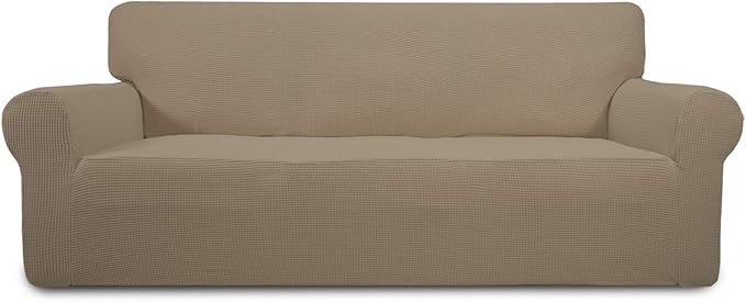 Easy-Going Stretch Oversized Sofa Slipcover 1-Piece Sofa Cover Furniture Protector Couch Soft with Elastic Bottom for Kids, Polyester Spandex Jacquard Fabric Small Checks Natural