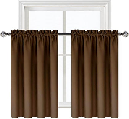 DWCN Blackout Curtains for Living Room Thermal Insulated, Energy Saving & Noise Reducing Bedroom Curtains, Brown, W 52x L 36 Inch, Set of 2 Rod Pocket Curtain Panels