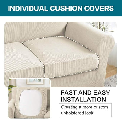 Turquoize 3 Piece Sofa Covers for 2 Cushion Couch Sofa Slipcover Soft Couch Cover for Dogs-Washable Sofa Furniture Covers with 2 Individual Cushion Covers (2 Cushion Sofa,Biscotti Beige)